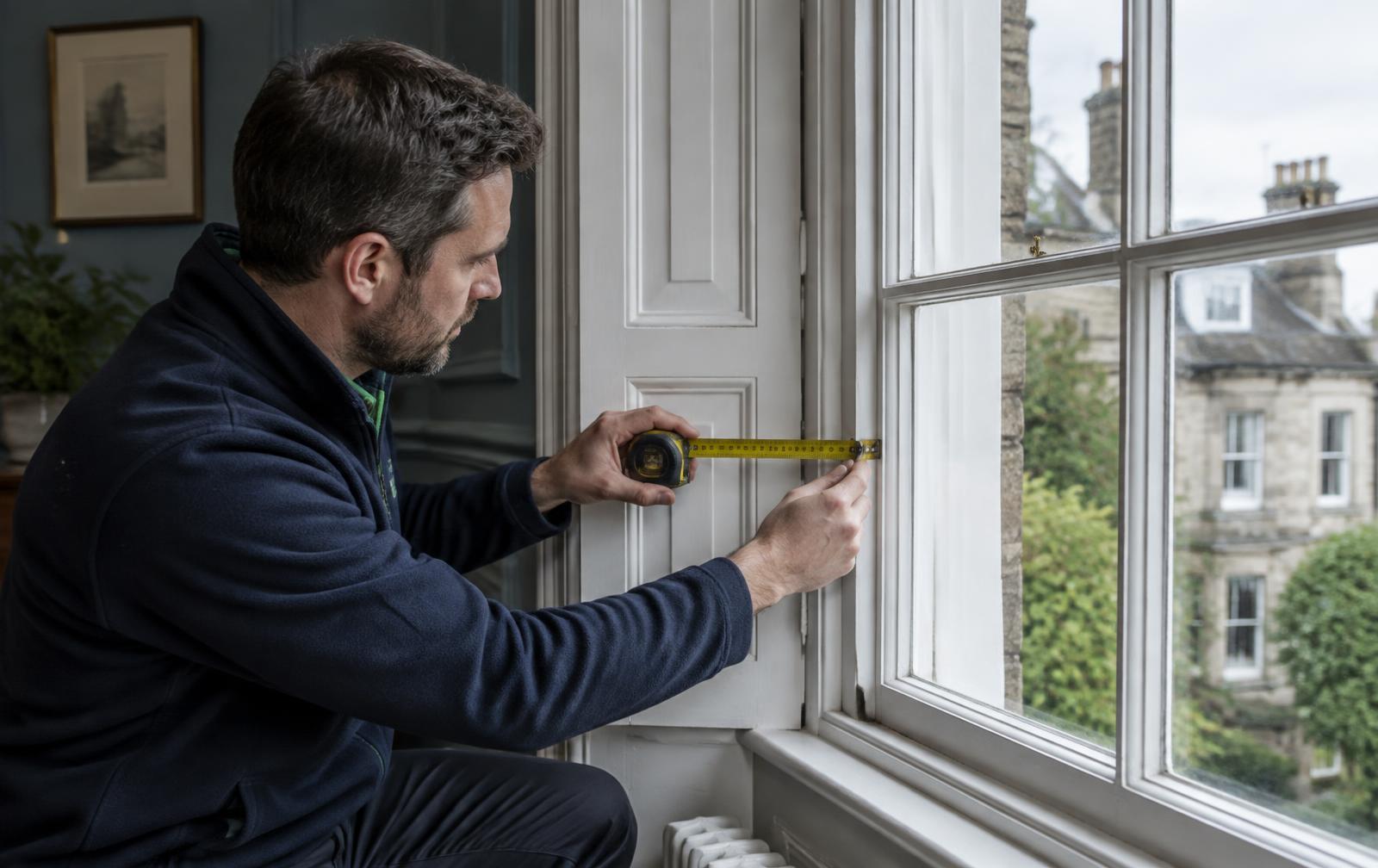 Surveyor measuring an existing timber sash window
